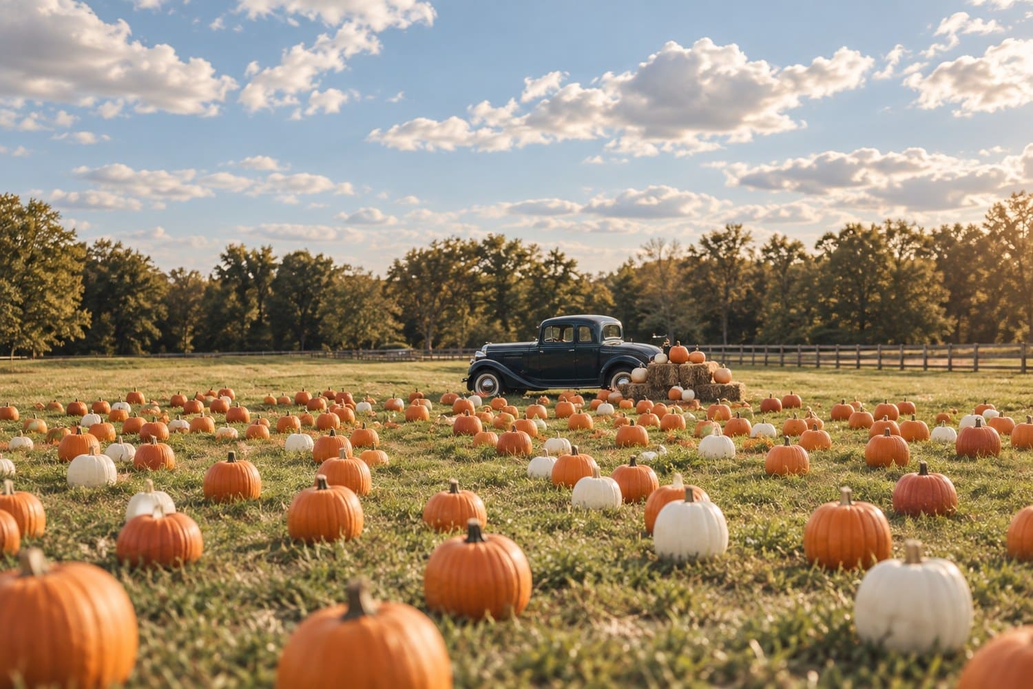 Pumpkin field with a vintage truck for fall mini sessions at Carm's Farm, NJ